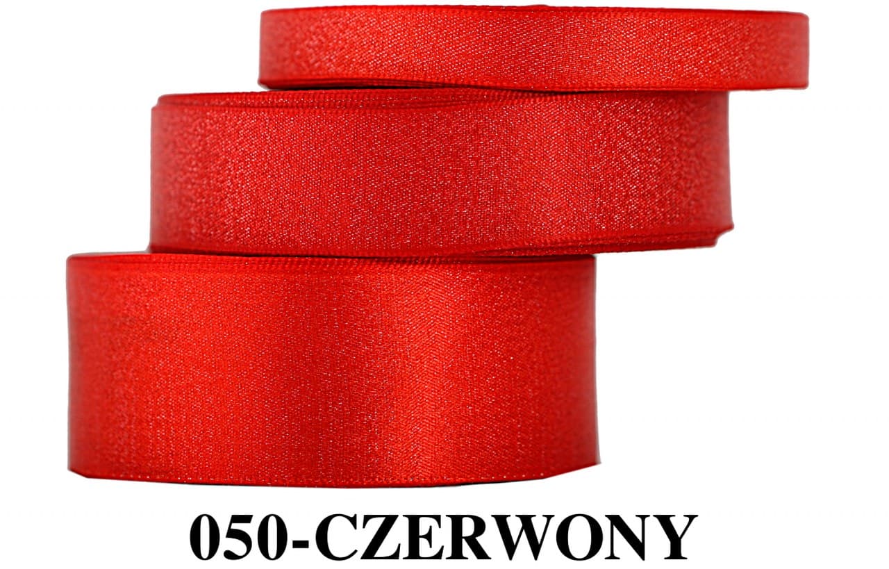 Wstążka satynowa z brokatem 25mm/22mb, czerwona