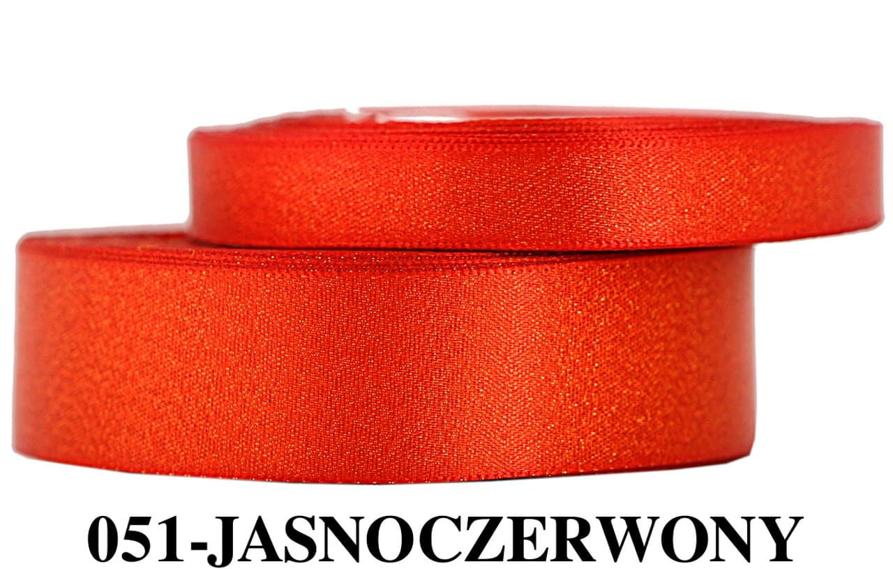 Wstążka satynowa z brokatem 25mm/22mb, j. czerwona