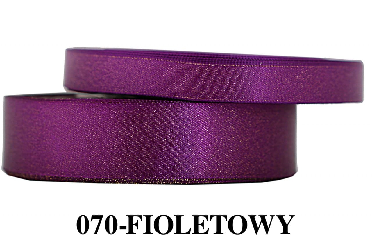 Wstążka satynowa z brokatem 12mm/22mb, fioletowa