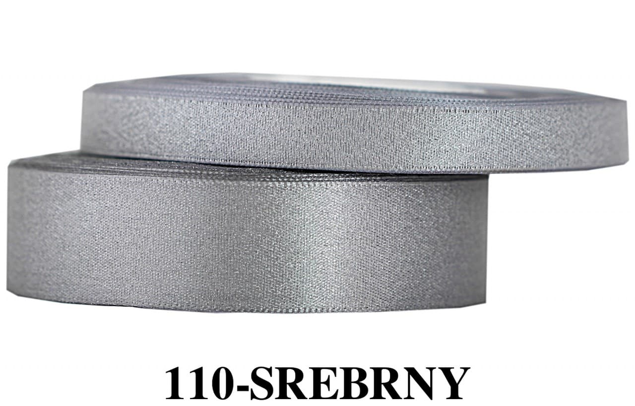 Wstążka satynowa z brokatem 12mm/22mb, srebrna