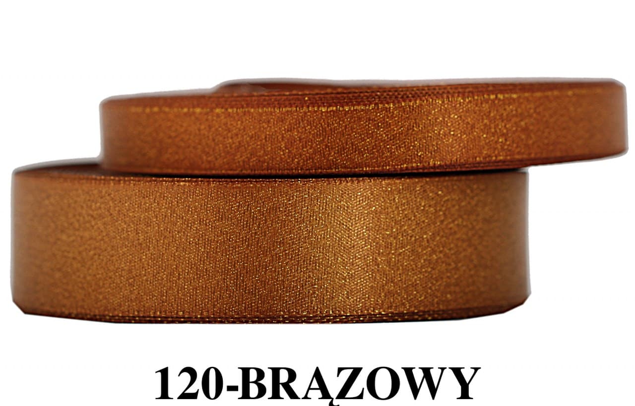 Wstążka satynowa z brokatem 12mm/22mb brązowa