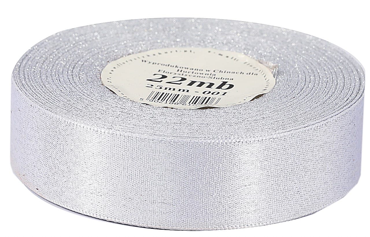 Wstążka satynowa z brokatem 25mm/22mb, biała