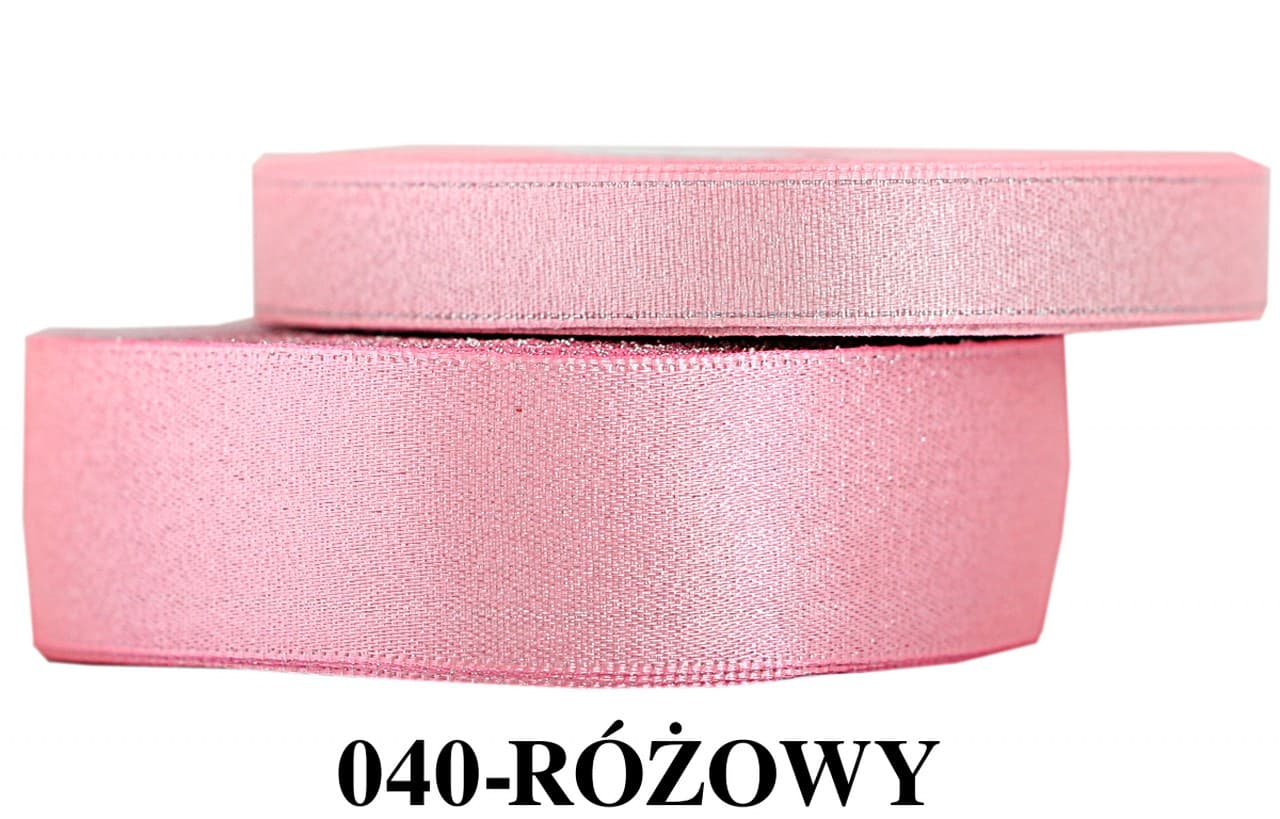 Wstążka satynowa z brokatem 25mm/22mb, różowa