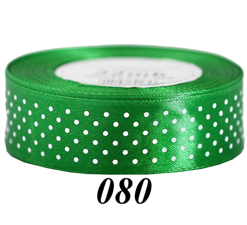 Wstążka satynowa w kropki 25mm/22mb, zielona