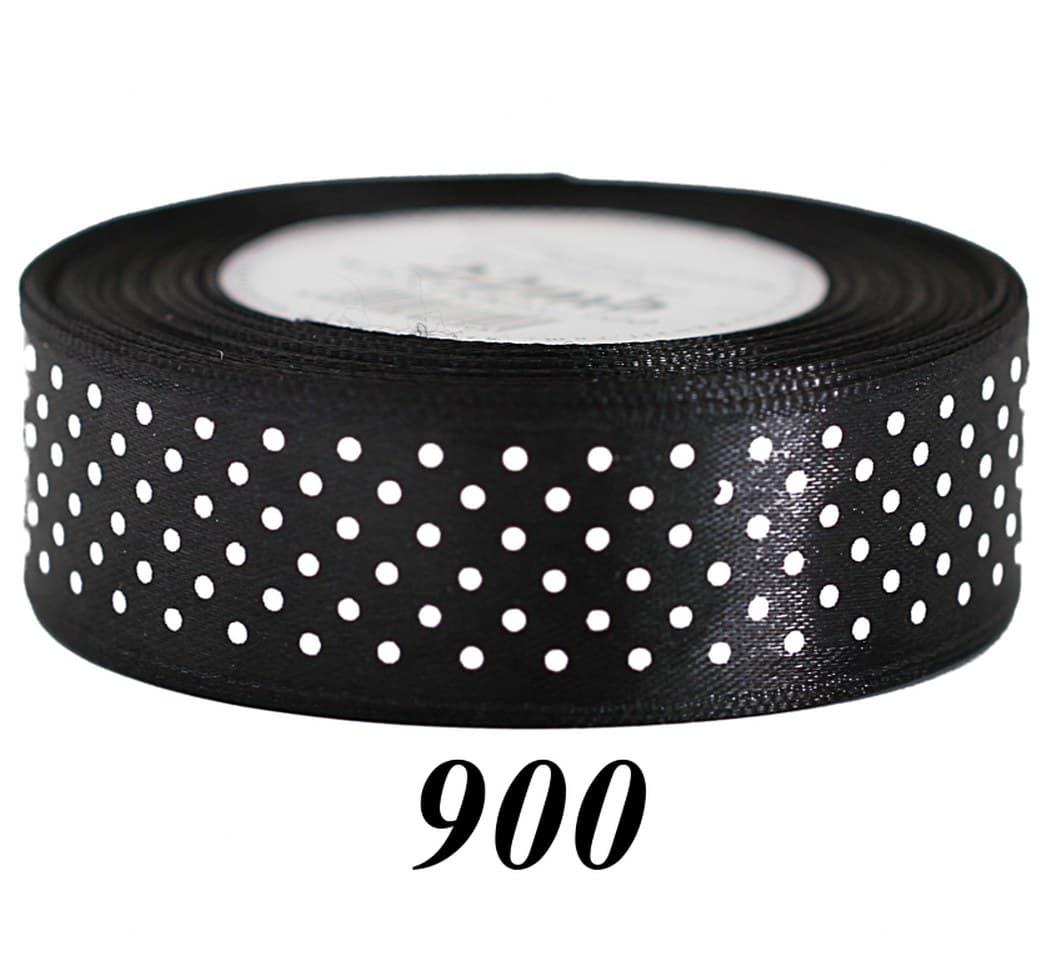 Wstążka satynowa w kropki 25mm/22mb, czarna