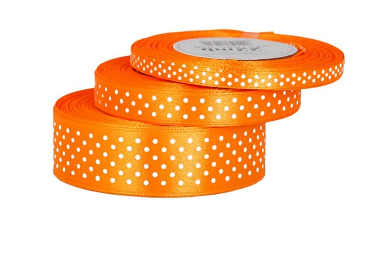 Wstążka satynowa w kropki 6mm/22mb, pomarańczowa