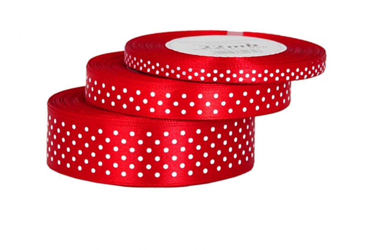 Wstążka satynowa w kropki 6mm/22mb, czerwona