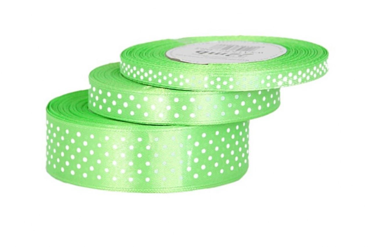 Wstążka satynowa w kropki 6mm/22mb, seledynowa