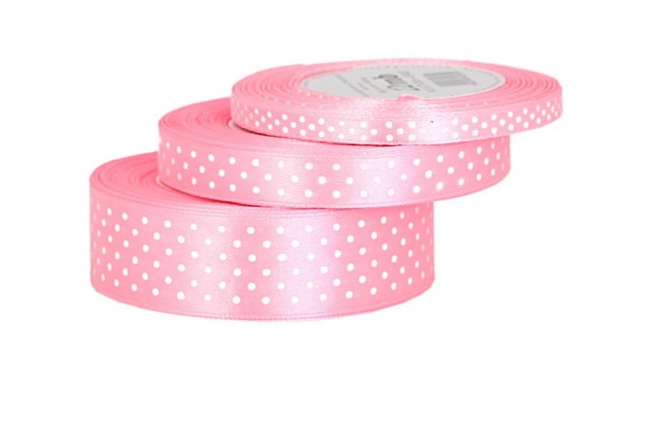 Wstążka satynowa w kropki 6mm/22mb, różowa