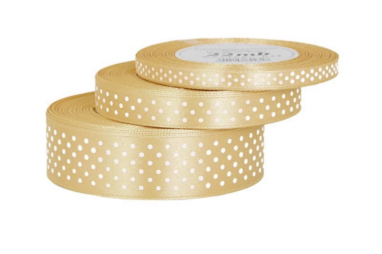 Wstążka satynowa w kropki 6mm/22mb, złota