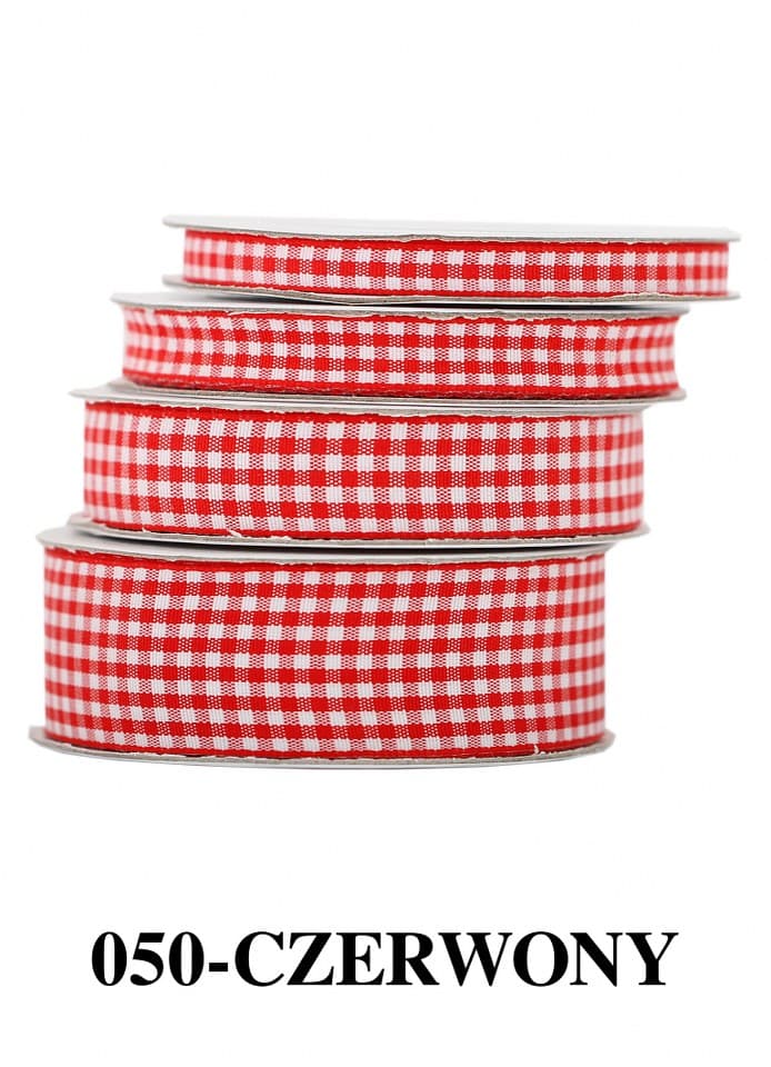 Wstążka materiałowa w kratkę 15mm/9mb, czerwona