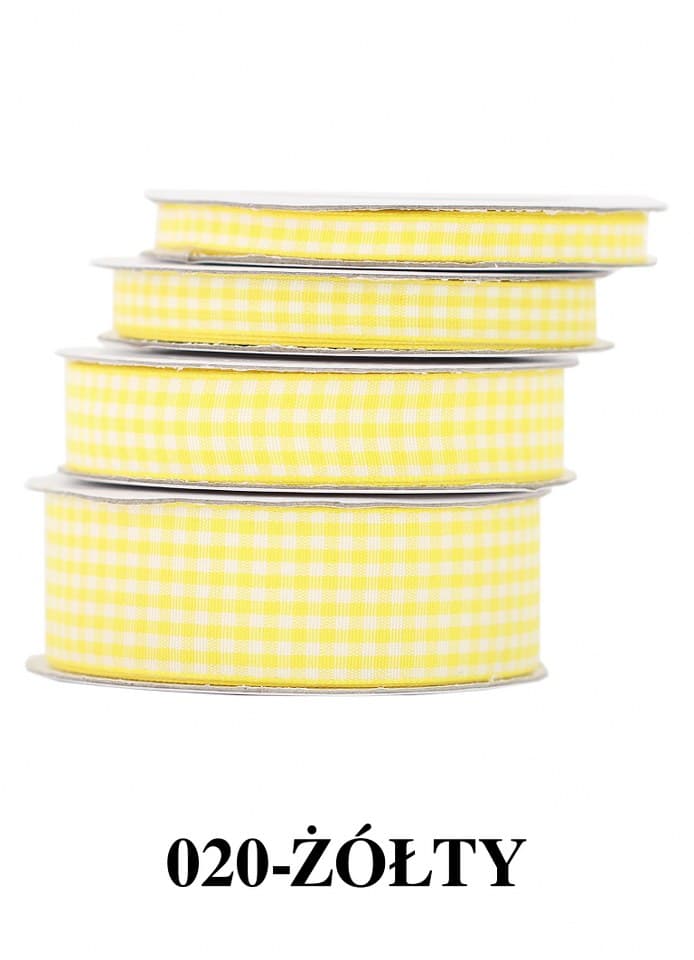 Wstążka materiałowa w kratkę 6mm/9mb, żółta