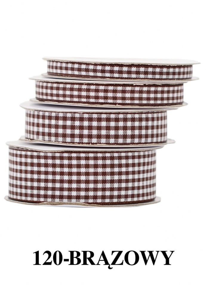 Wstążka materiałowa w kratkę 25mm/9mb, brązowa