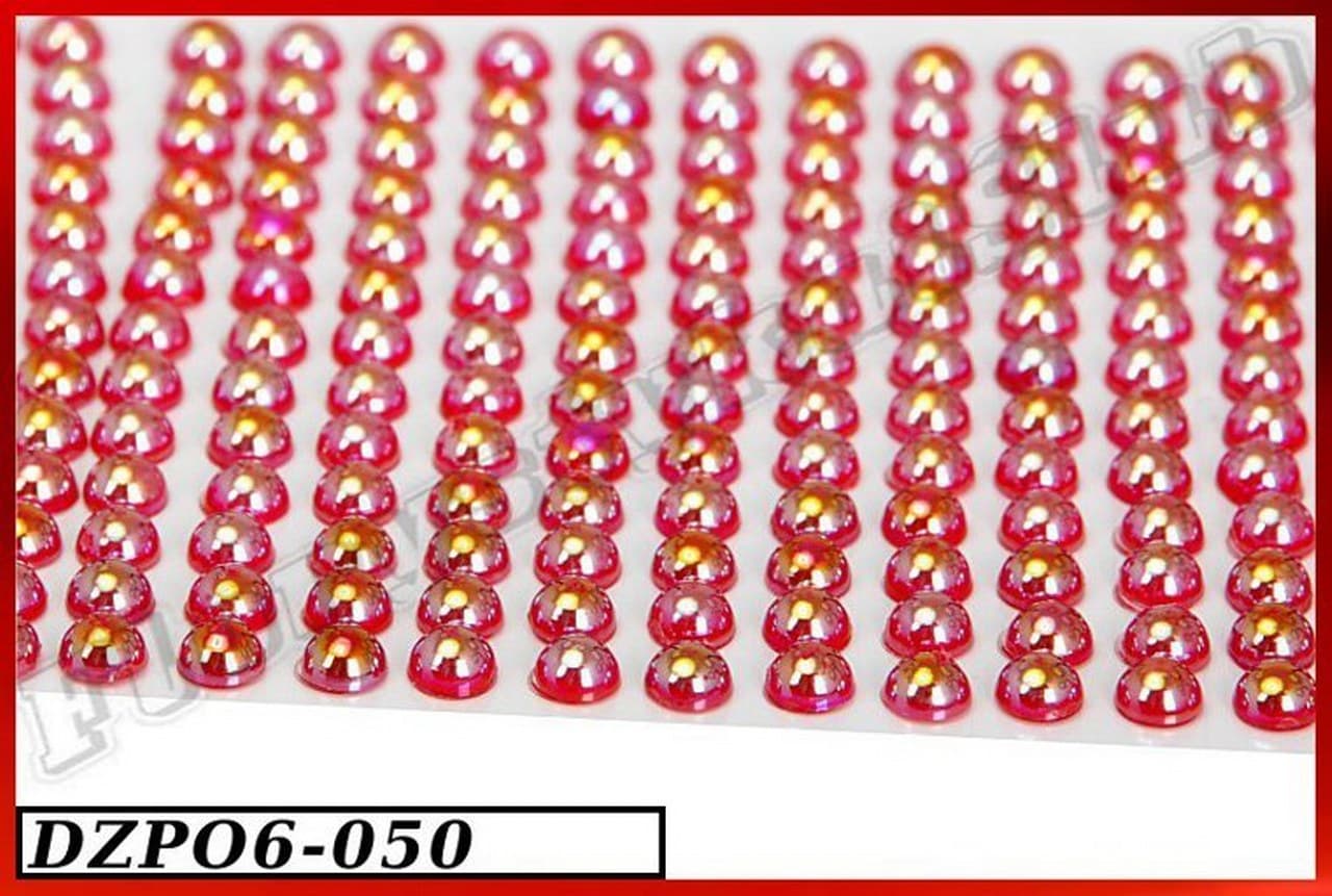 Dżety samoprzylepne perły opal 6mm/247szt czerwony