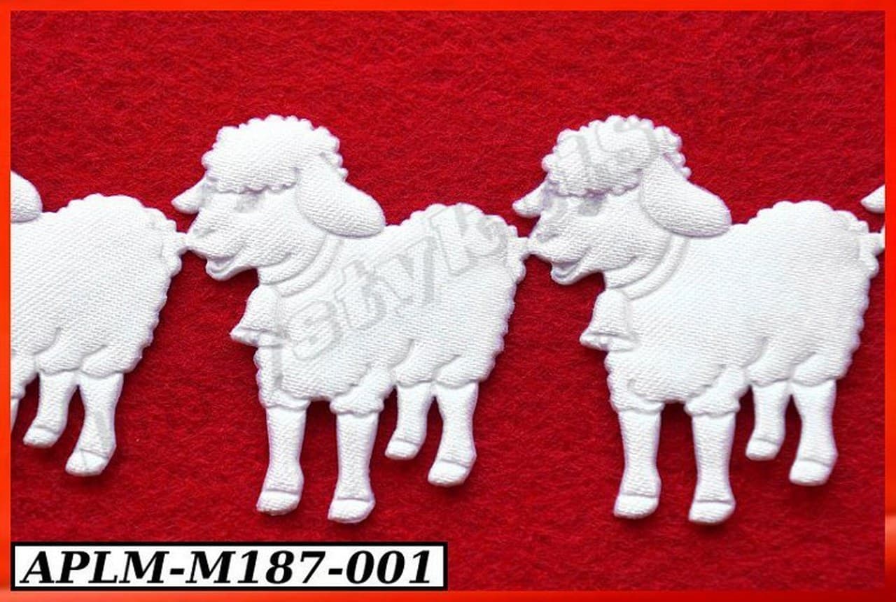 Aplikacje baranek 3x3cm, 1m/34szt, biały