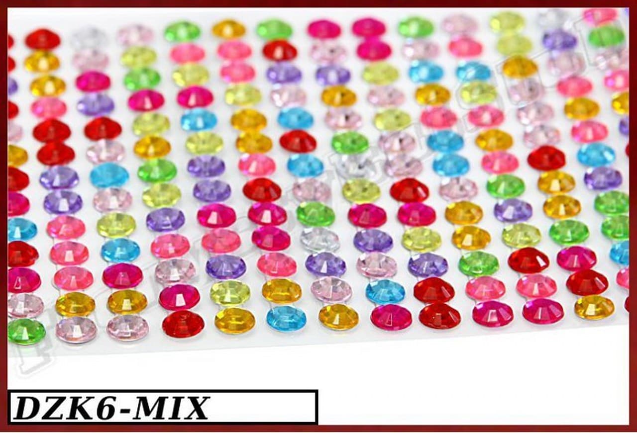 Dżety samoprzylepne kryształki 6mm/260szt miks kol
