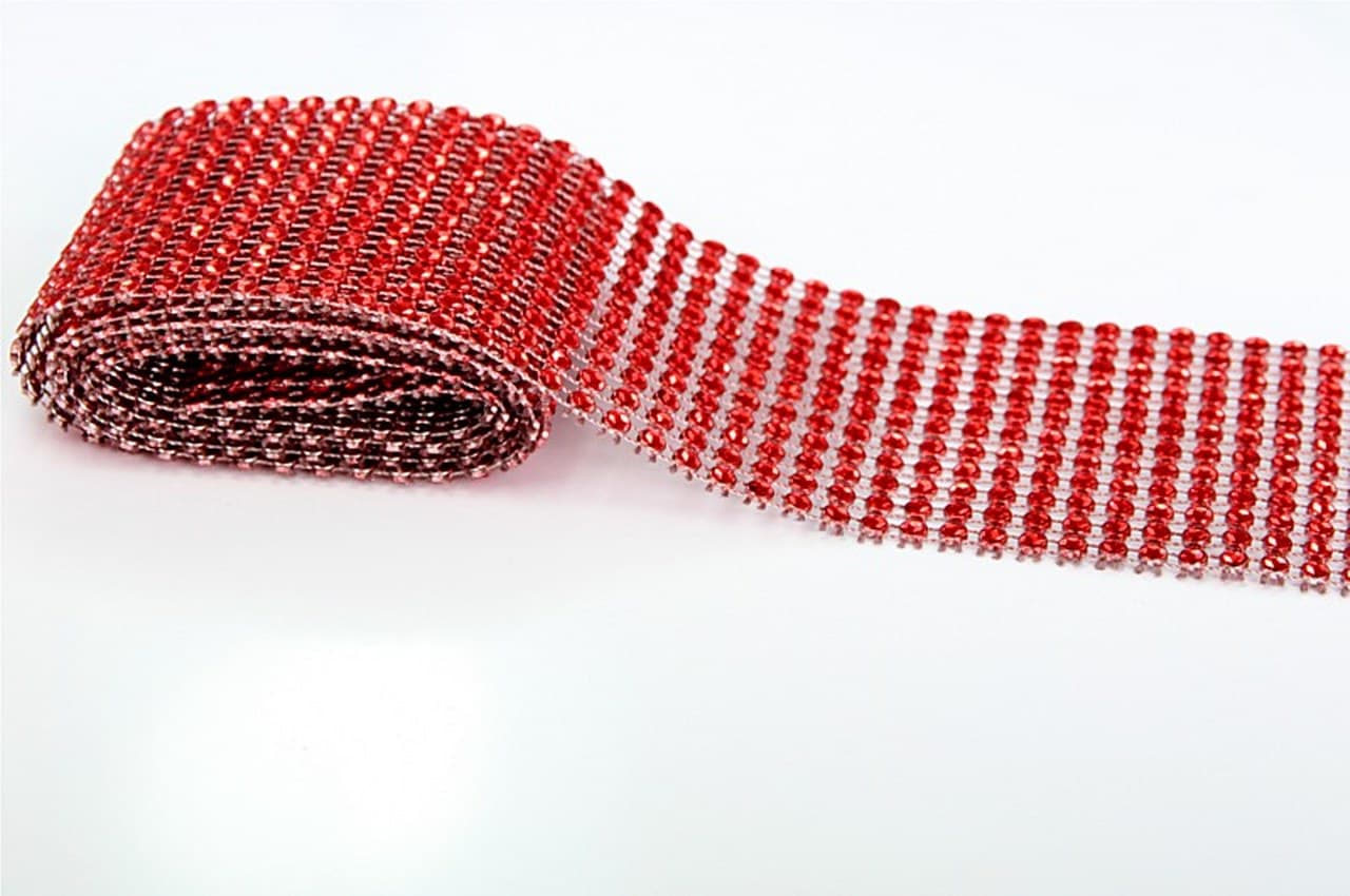 Pas diamentowy z kryształków wym. 6cm/1m czerwony
