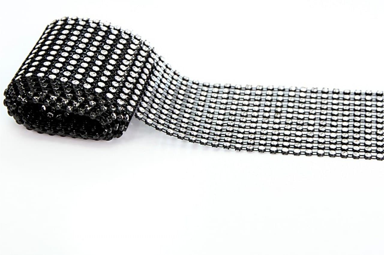 Pas diamentowy z kryształków wym. 6cm/1m czarny