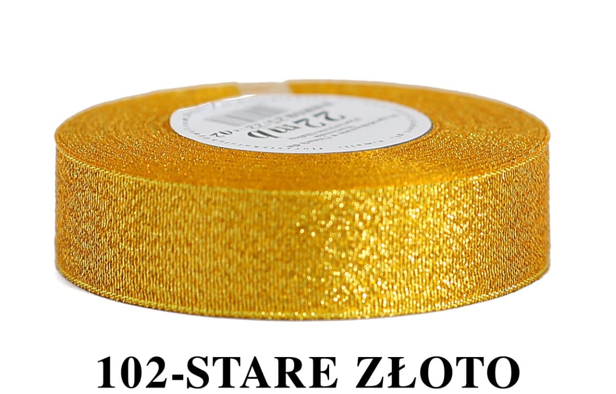 Wstążka brokatowa 25mm/22mb, stare złoto