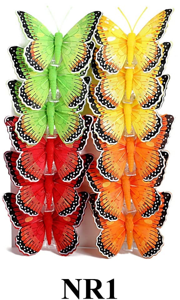 Sztuczne kolorowe motyle szer. 7cm, 12szt.