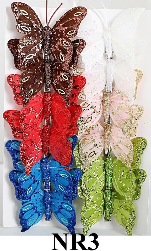 Sztuczne kolorowe motyle szer. 7cm, 12szt.