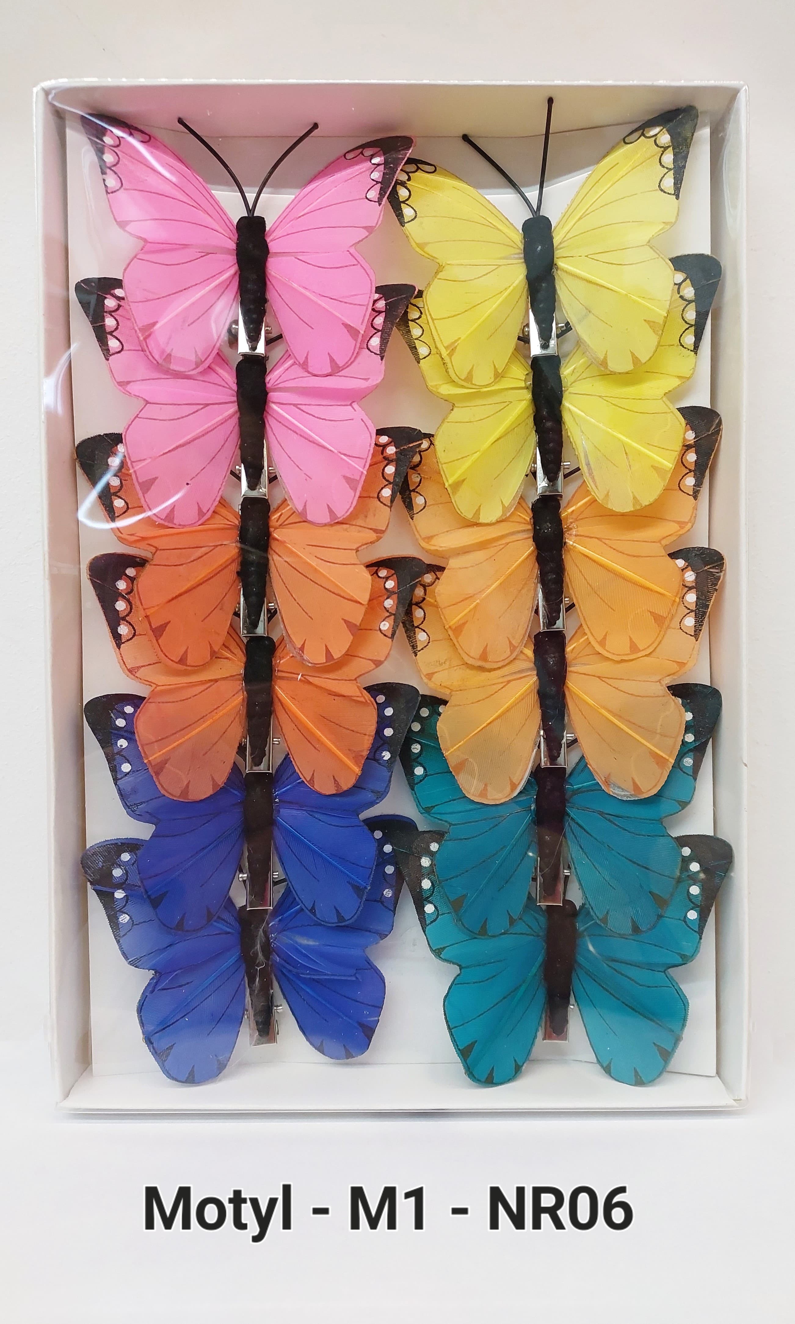 Sztuczne kolorowe motyle szer. 7cm, 12szt.