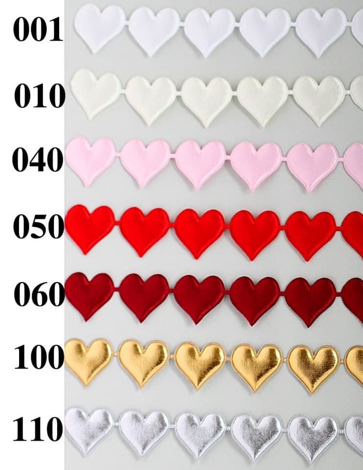 Aplikacje atłasowe serce duże 22x25mm/1mb, kremowe