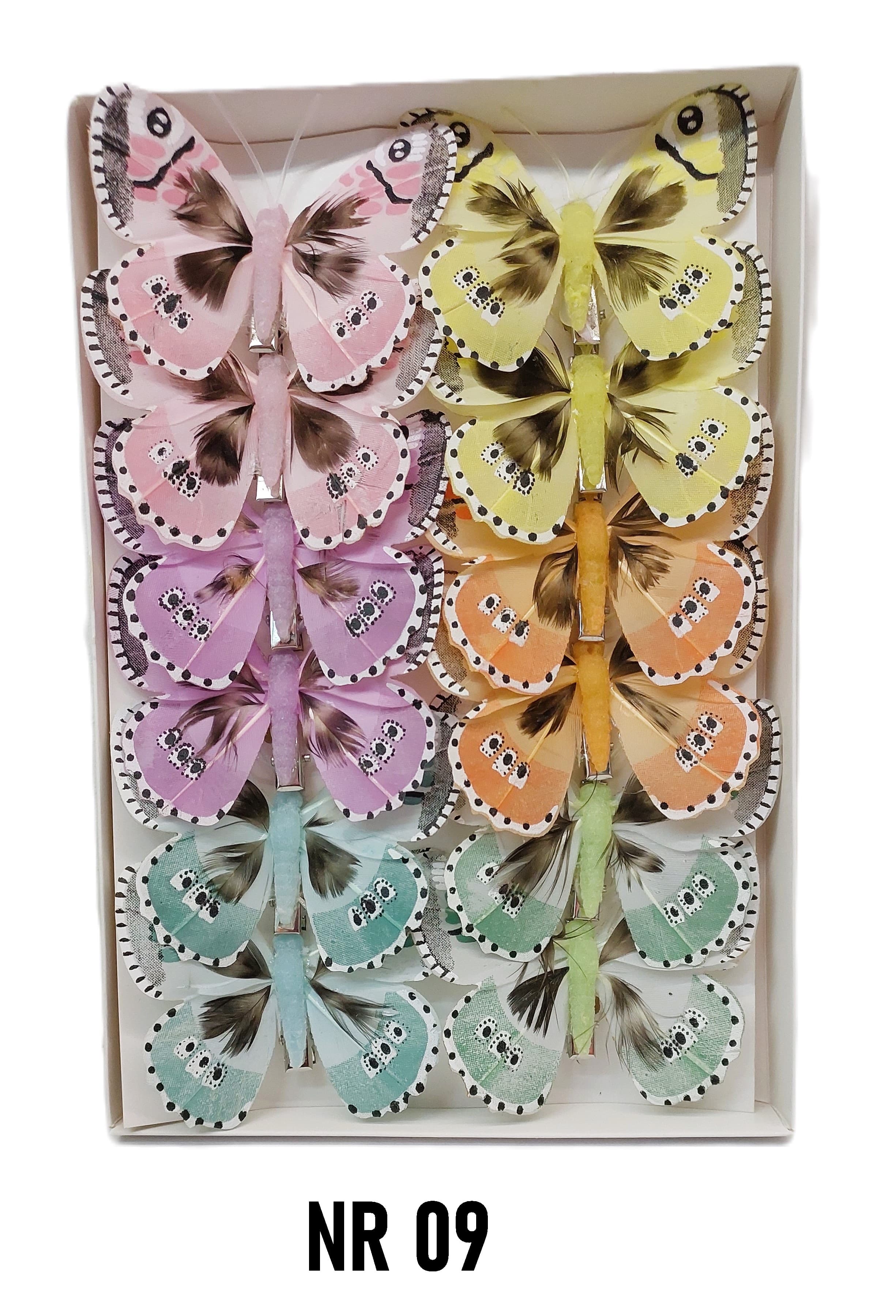 Sztuczne kolorowe motyle szer. 7cm, 12szt.