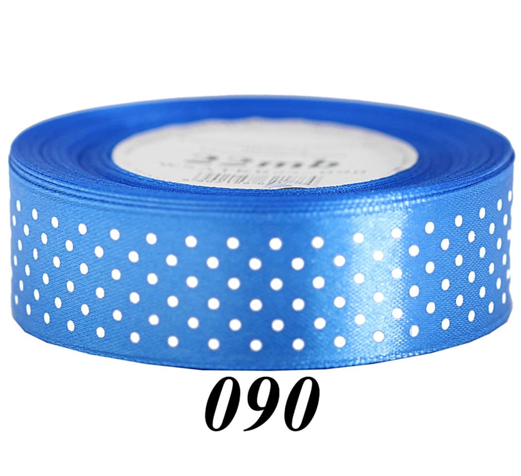 Wstążka satynowa w kropki 25mm/22mb, niebieska