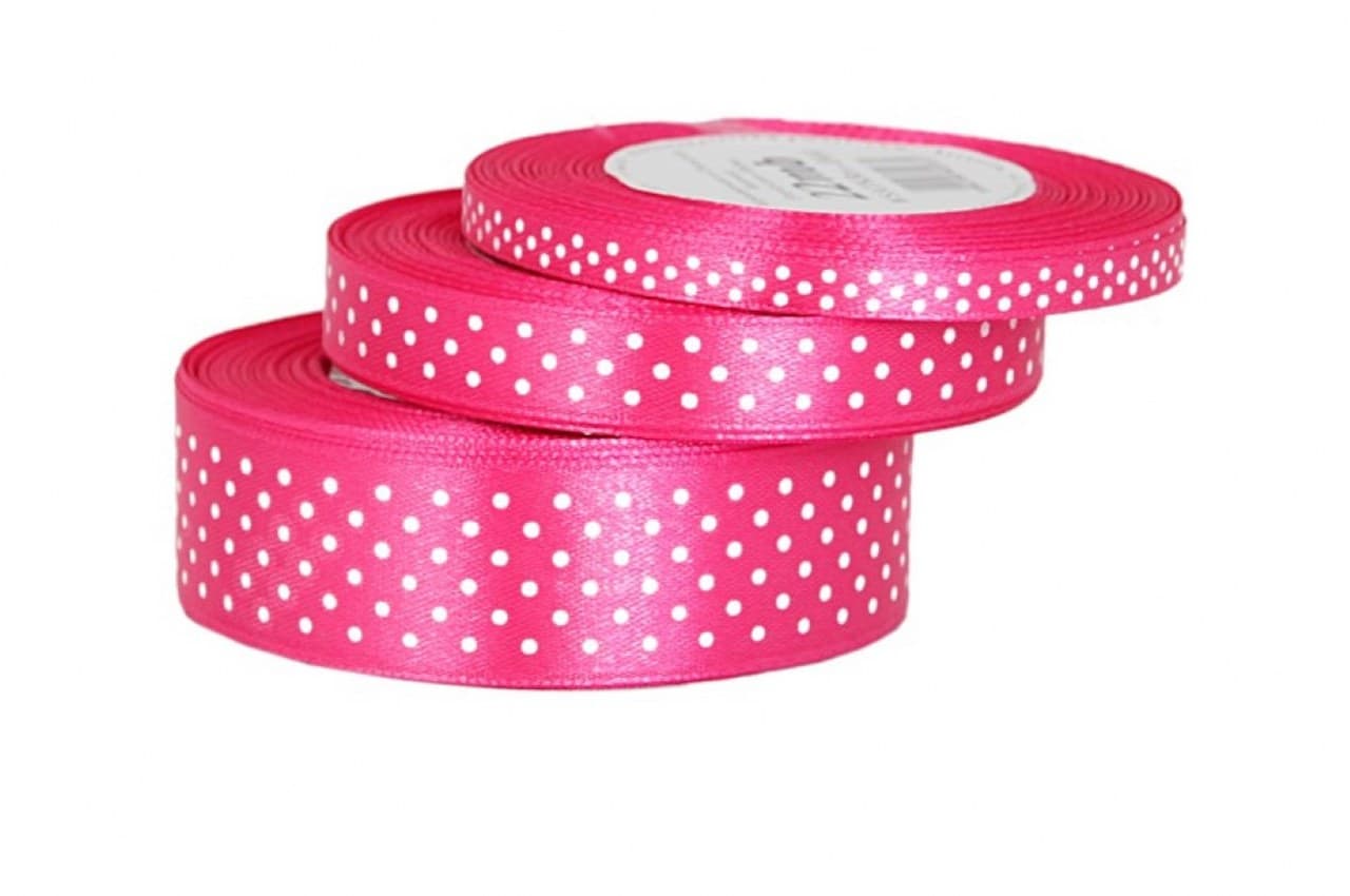Wstążka satynowa w kropki 6mm/22mb, amarantowa