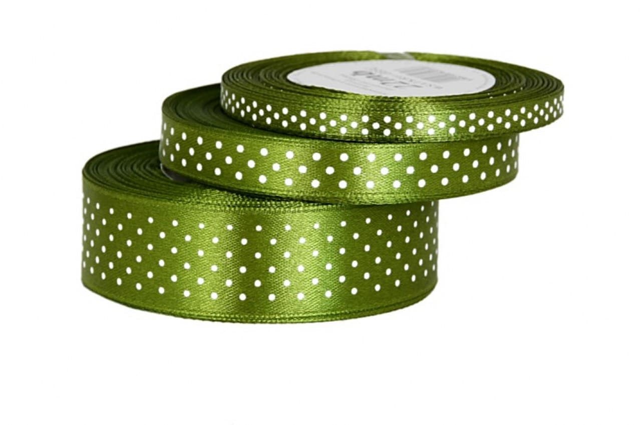 Wstążka satynowa w kropki 6mm/22mb, ciemna oliwka