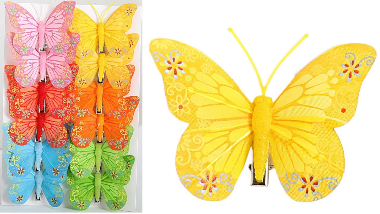 Sztuczne kolorowe motyle szer. 7cm, 12szt.