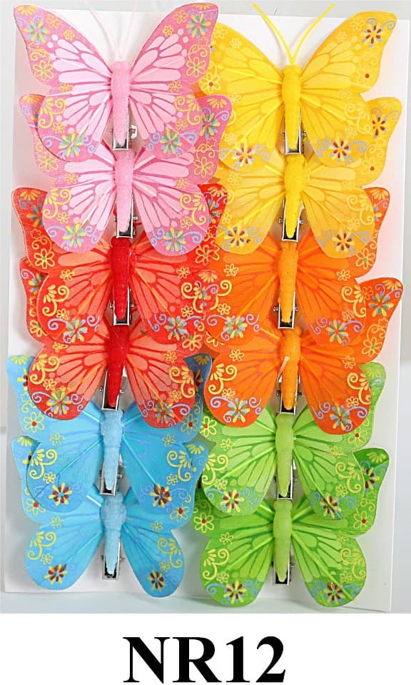 Sztuczne kolorowe motyle szer. 7cm, 12szt.