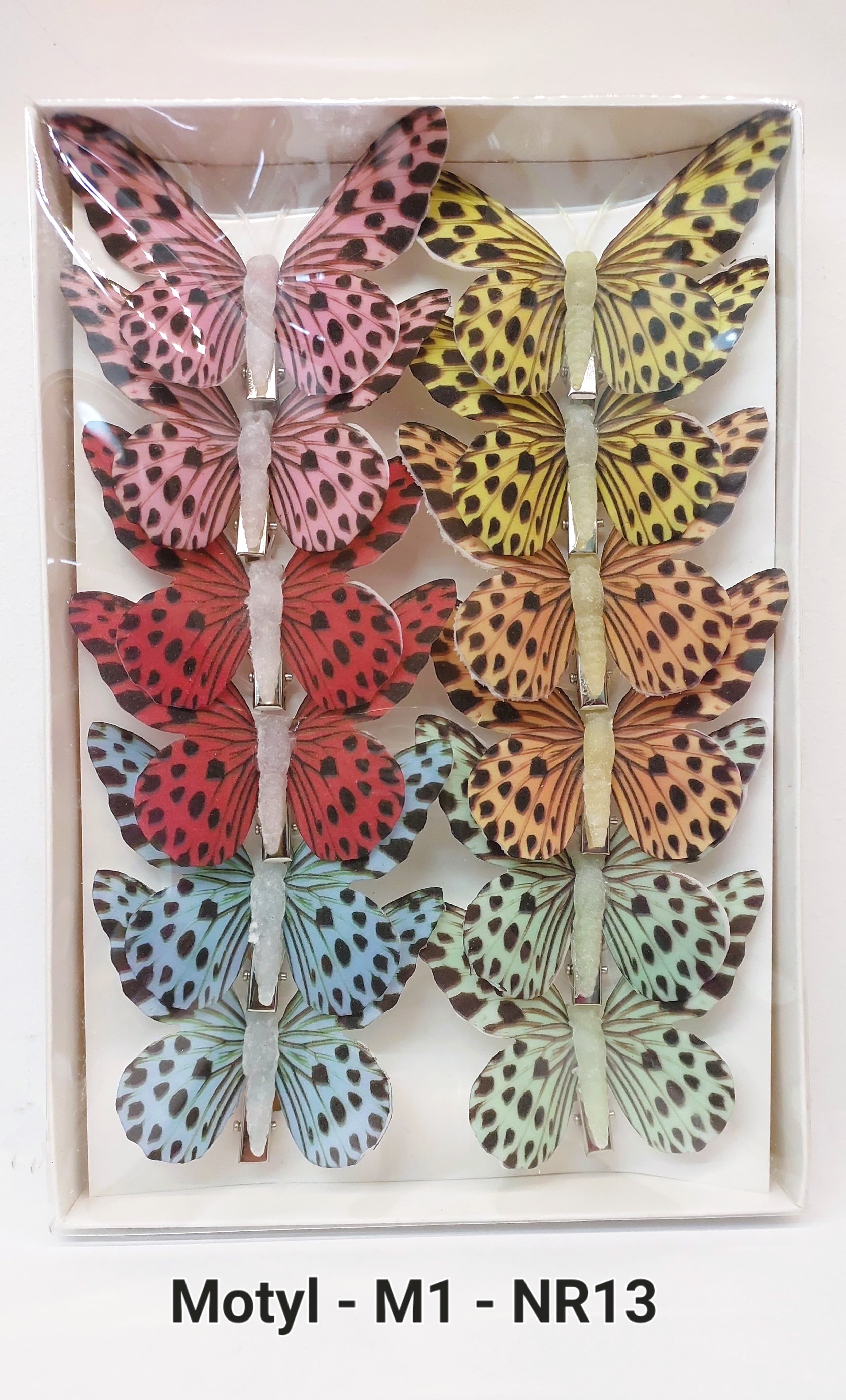 Sztuczne kolorowe motyle szer. 7cm, 12szt.