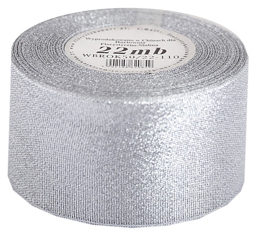 Wstążka brokatowa 50mm/22mb, srebrna