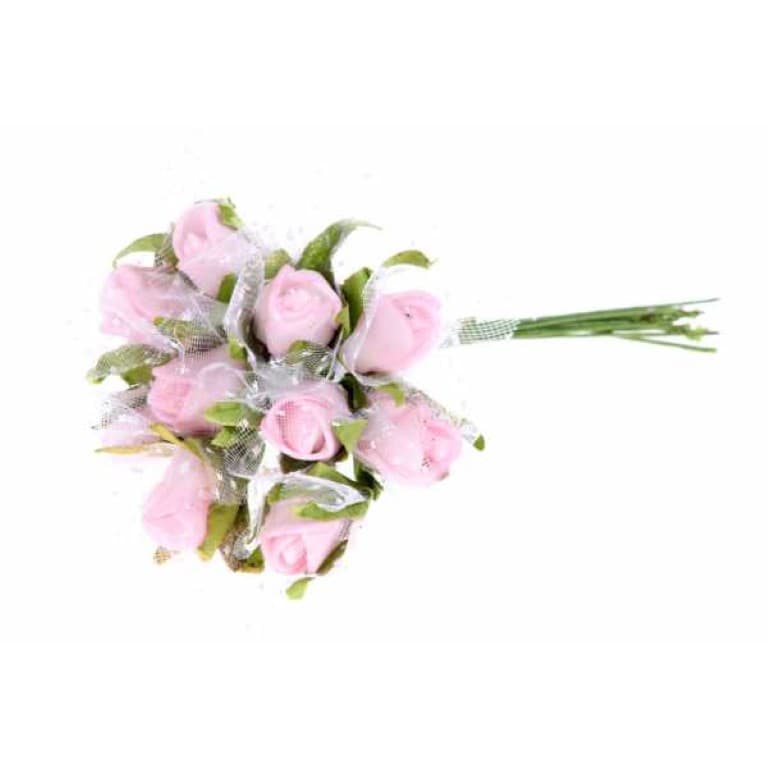 Piankowe róże z tiulem 1,5cm/10szt, jasnoróżowe