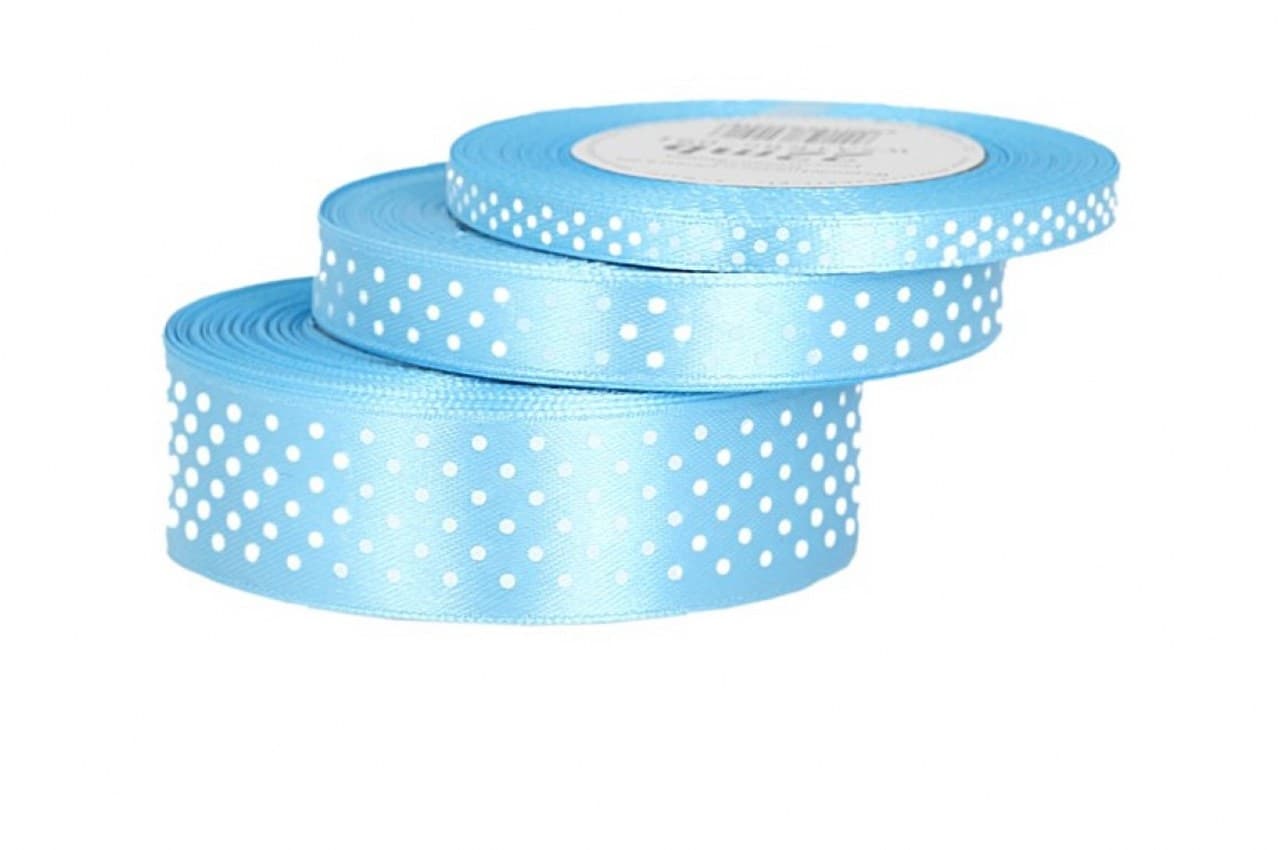 Wstążka satynowa w kropki 12mm/22mb, błękitna