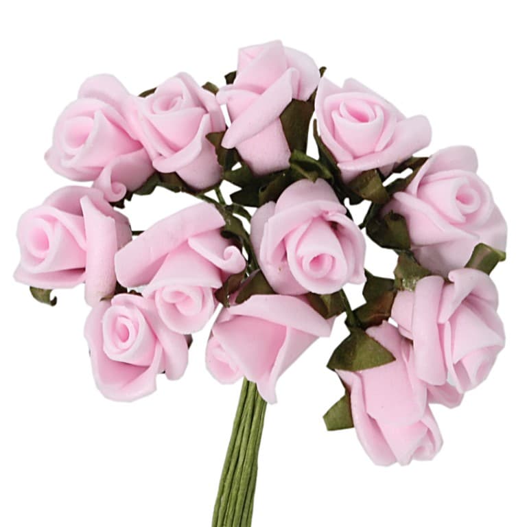 Piankowe róże na drucie, śr. 2cm/12szt, j.różowe