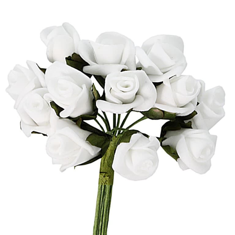 Piankowe róże na drucie, śr. 2cm/12szt, białe