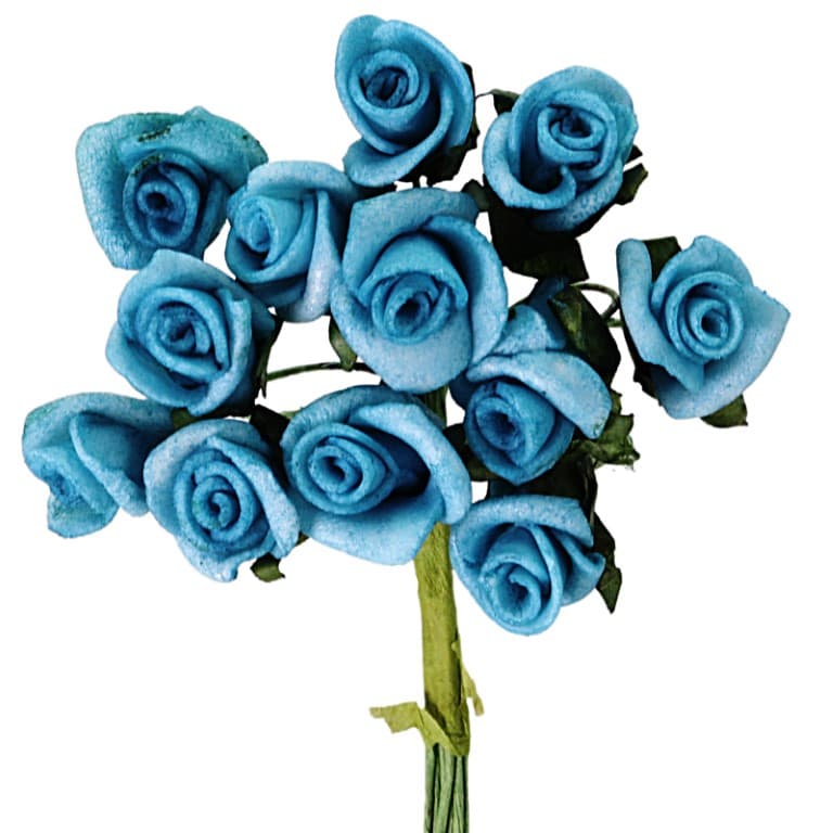 Piankowe róże na drucie, śr. 2cm/12szt, błękitne