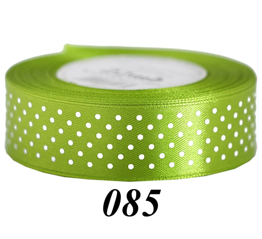 Wstążka satynowa w kropki 25mm/22mb, oliwka