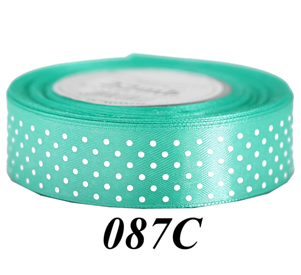 Wstążka satynowa w kropki 25mm/22mb, ciemna mięta