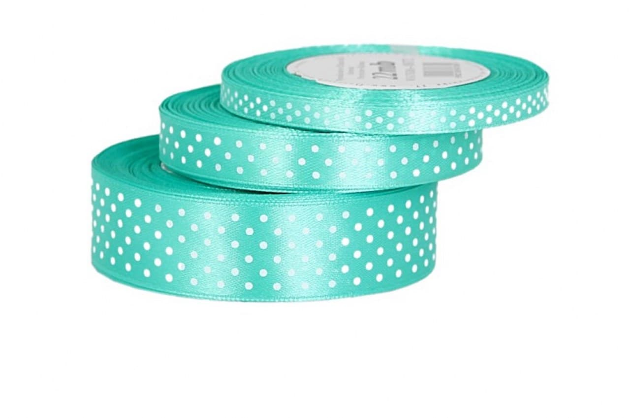 Wstążka satynowa w kropki 6mm/22mb, ciemna mięta