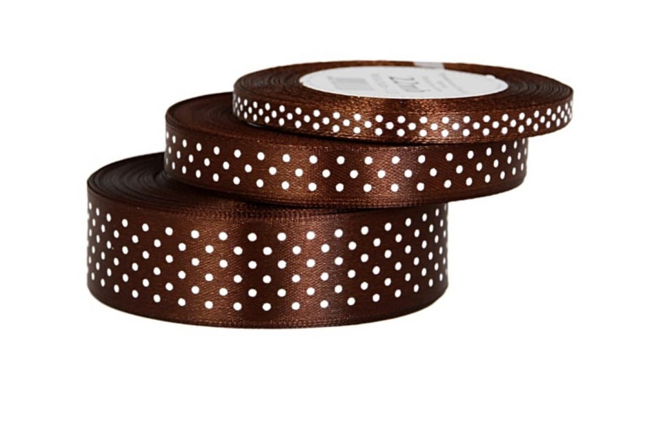 Wstążka satynowa w kropki 6mm/22mb, czekoladowa