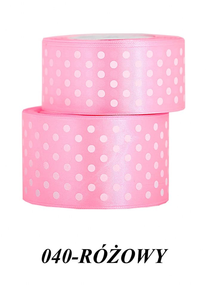 Wstążka satynowa w kropki 38mm/22mb, różowa
