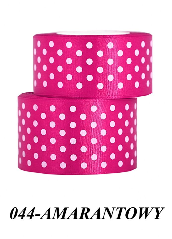 Wstążka satynowa w kropki 38mm/22mb, amarantowa