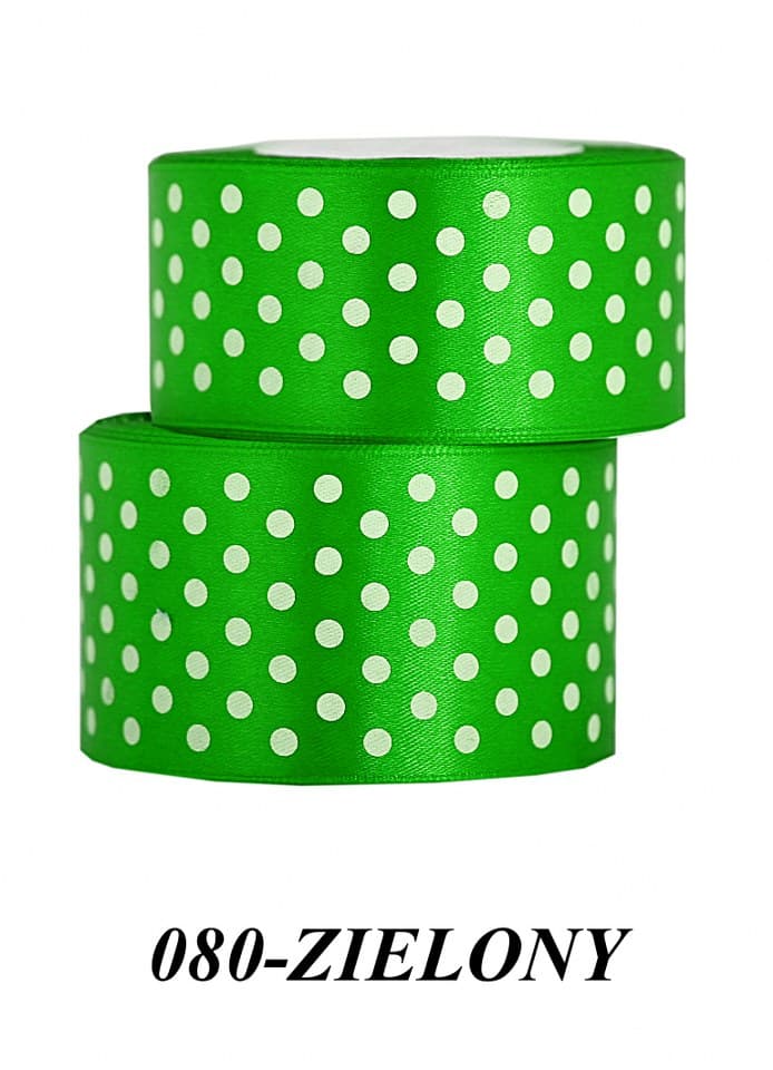 Wstążka satynowa w kropki 38mm/22mb, zielona