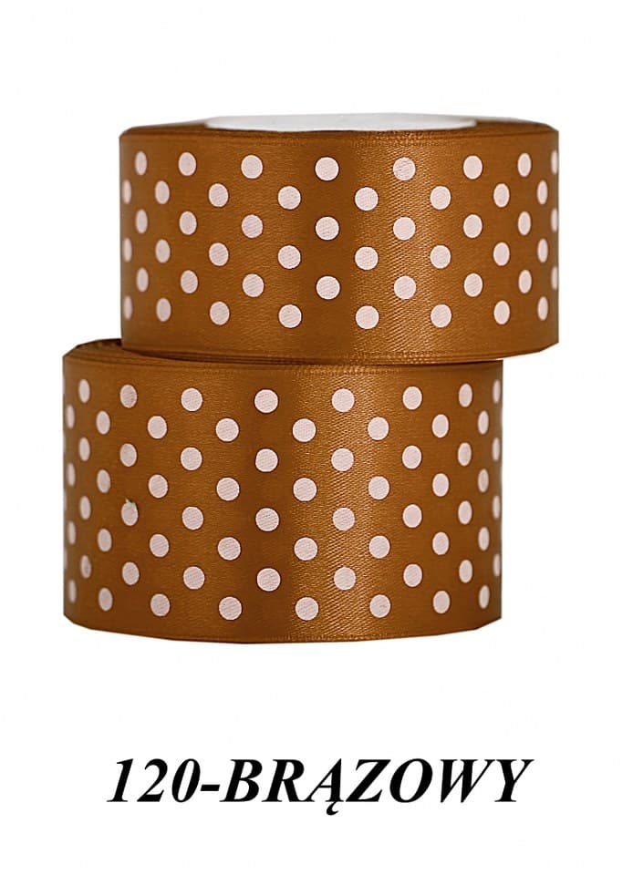 Wstążka satynowa w kropki 38mm/22mb, brązowa