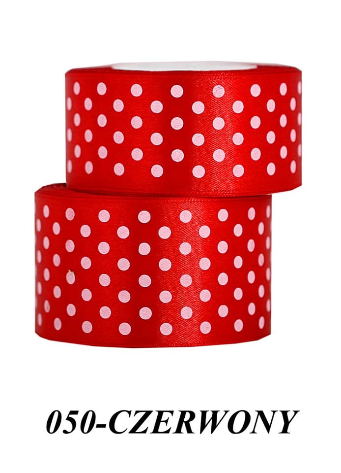 Wstążka satynowa w kropki 50mm/22mb, czerwona