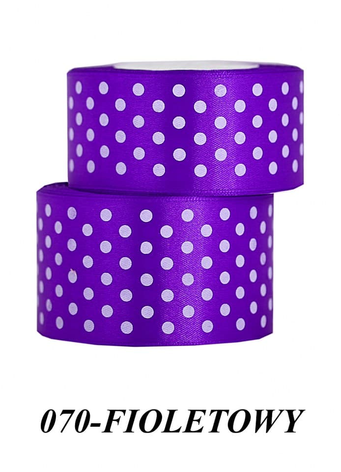 Wstążka satynowa w kropki 50mm/22mb, fioletowa
